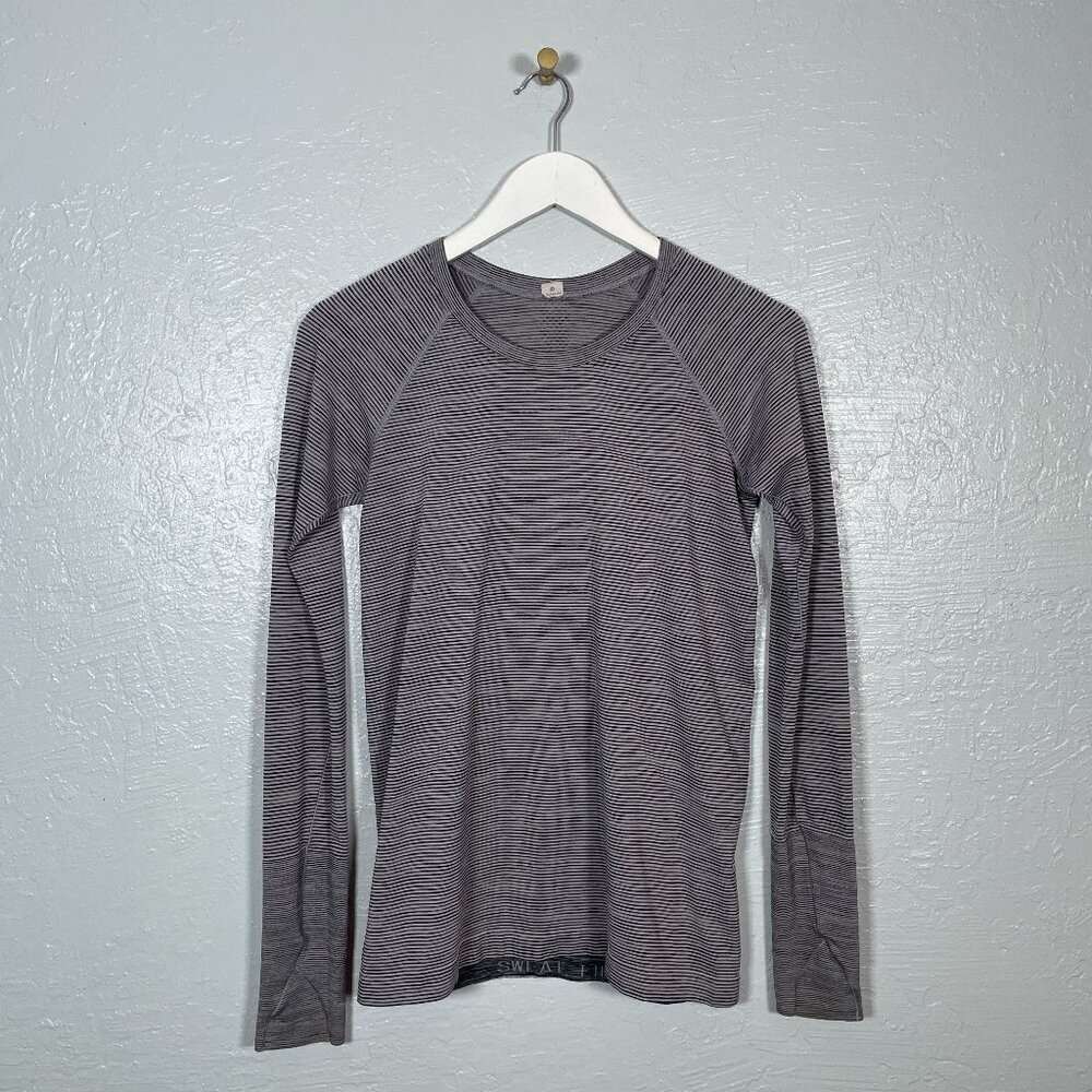 Lululemon Women 8 Pink Black Stripe Swiftly Tech Long Sleeve 2.0 Athleisure